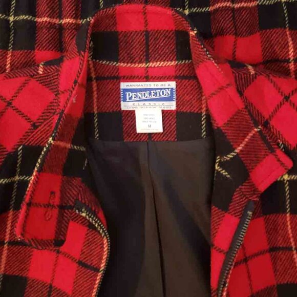 Vintage 1980s Pendleton Wool Jacket Full Zip Red Plaid Men's Size Medium - Picture 4 of 4